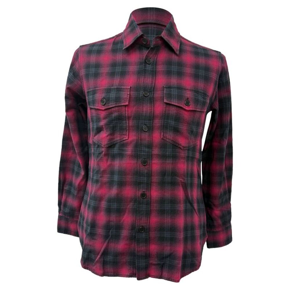 Saint Laurent Plaid Button-Down Flannel Shirt in Red and Black Cotton